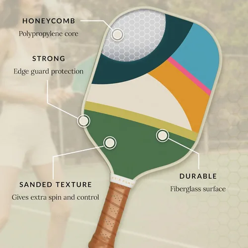 Miniatura 3 de Recess Premium Pickleball Paddle - Superficie de fibra de vidrio fuerte y duradera, ligera, núcleo de panal y asas de agarre cómodas, torneo o juego
