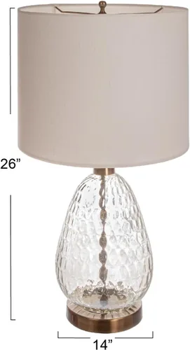 Miniatura 2 de Lámpara de mesa con base de vidrio texturizado con pantalla de tambor de algodón, color blanco