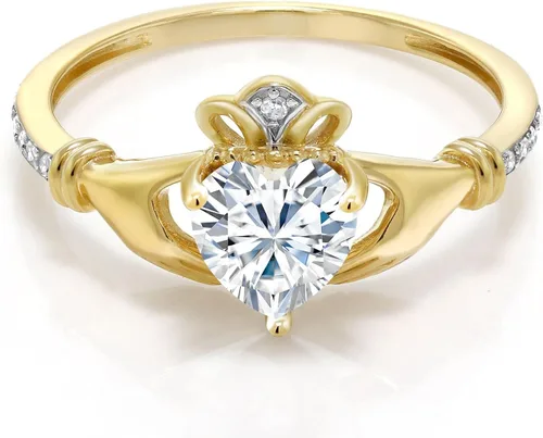 Miniatura 66 de Gem Stone King Anillo de compromiso claddagh celta irlandés de oro amarillo de 10 quilates con piedra preciosa en forma de corazón de 0.236 in