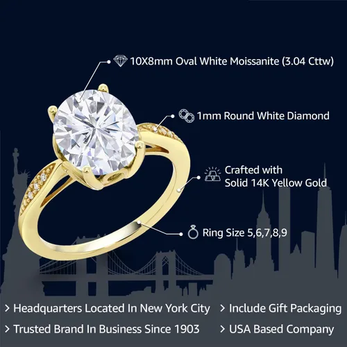 Miniatura 46 de Gem Stone King Anillo de compromiso de oro amarillo de 14 quilates de 2-3 quilates con piedra preciosa ovalada de 0.394 x 0.315 in y diamantes