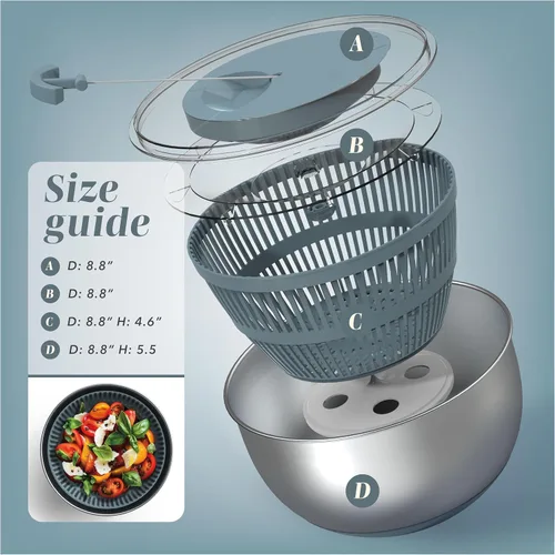Miniatura 7 de COOK WITH COLOR Lavadora de lechugas y secadora de verduras para una fácil preparación de ensaladas, base antideslizante con mango de tracción, Azul