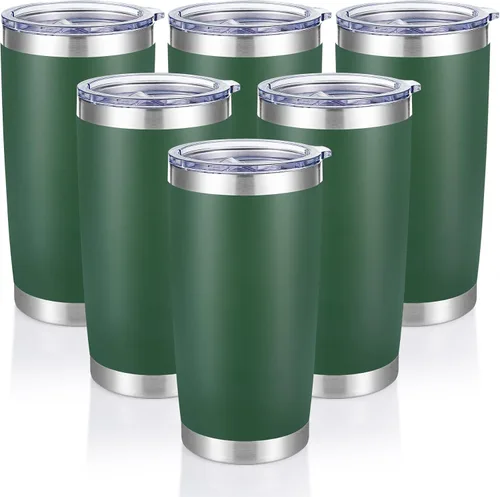 Miniatura 30 de Vaso de acero inoxidable de 20 onzas con tapa, doble pared aislada al vacío, taza de café de 20 onzas con recubrimiento en polvo para bebidas Verde