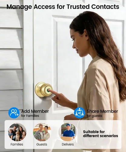 Miniatura 6 de Cerradura de puerta de huellas dactilares, perilla inteligente de puerta de huellas dactilares con cerradura, cerraduras de puerta biométricas