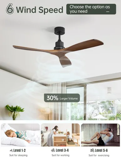Miniatura 4 de Sofucor Ventiladores de techo de 52 pulgadas, sin luz, ventilador de techo para exteriores con control remoto, motor CC reversible de 3 cuchillas
