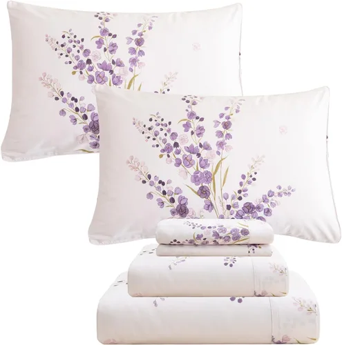 Miniatura 17 de QSH Juego de sábanas tamaño King con estampado floral - Estampado botánico de flores verdes, pájaros y mariposas, ropa de cama de algodón egipcio