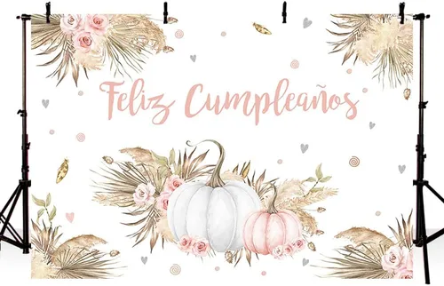 Miniatura 2 de MEHOFOND Telón de fondo bohemio de 7 x 5 pies para niñas, otoño, calabaza, rubor, rosa, floral, hierba de pampas, princesa, fondo de fotografía