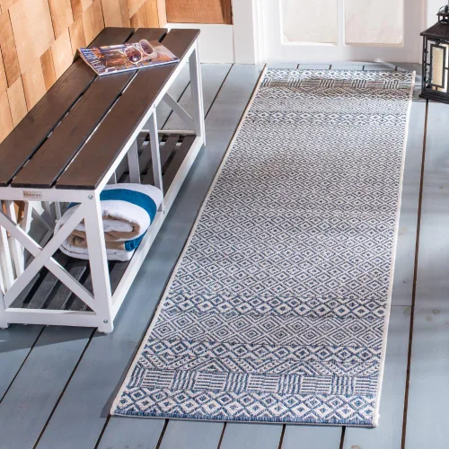 Miniatura 65 de SAFAVIEH Alfombra lavable al aire libre, colección Courtyard - 2'3" x 5', gris y negro, no desprende pelusa y fácil limpieza, ideal para patio