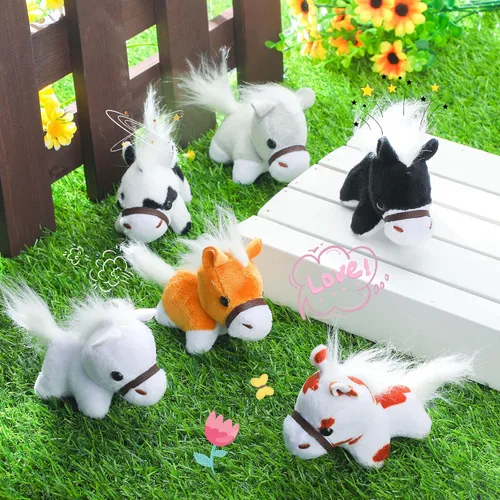 Miniatura 2 de Aoriher - 24 piezas de animales de peluche de caballo de 3.15 pulgadas, mini llavero de peluche con cadena desmontable, juguetes de animales