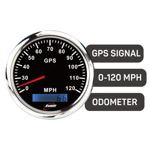 Miniatura 4 de RACETECH 85mm (3-3/8") 120 MPH Velocímetro GPS eléctrico - Esfera negra con LED de 7 colores, impermeable, aro de acero inoxidable, 12V/24V
