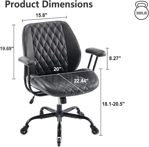 Miniatura 2 de YFO Silla de Oficina para Hogar y Escritorio con Ruedas de Goma, Silla Ergonómica para Computadora con Soporte Lumbar, Altura Ajustable, Giratoria