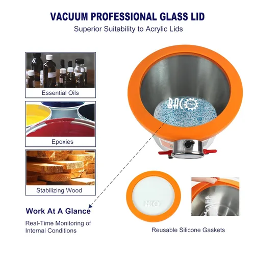 Miniatura 3 de BACOENG Cámara de vacío de 3 galones con tapa de vidrio templado, kit de cámara de desgasificación de acero inoxidable para estabilizar madera
