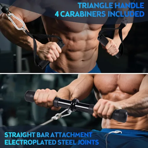 Miniatura 4 de Conjunto de accesorios para máquina de cable 10 en 1 para gimnasio - Incluye cuerda para tríceps, barra en V, barra recta, mango en D, correas
