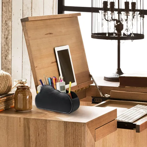 Miniatura 3 de DreamsEden Organizador de escritorio de piel sintética, soporte de control remoto, caja de lápices, caja decorativa de almacenamiento de mesa