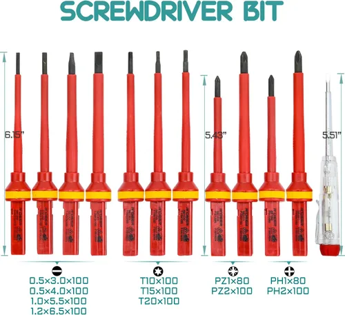 Miniatura 5 de Juego de destornilladores aislados R'deer Nivel Industrial 1000 V Cr-V magnético ranurado Phillips Pozidriv Torx Kit de herramientas