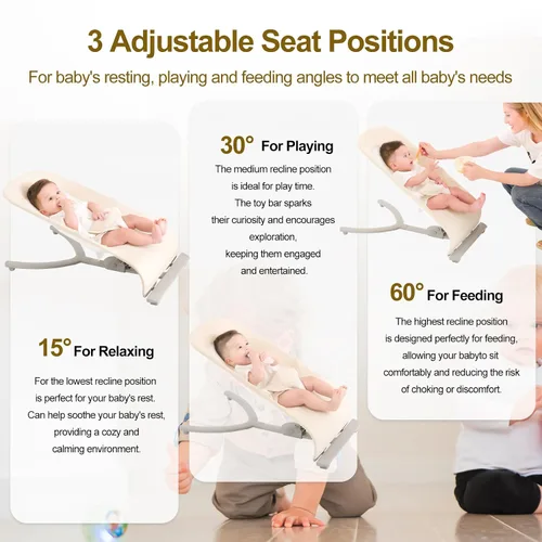 Miniatura 3 de Silla de balanceo y reclinable portátil 3 en 1 para bebé de recién nacido a niño pequeño - 4 posiciones de reclinado ajustables, tela de algodón