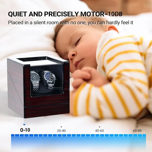 Miniatura 5 de Mono-gatari Enrollador de reloj doble para relojes automáticos, 5 ajustes de modo de rotación con luz LED, rotor de reloj doble en acabado de piano