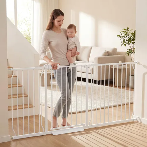 Miniatura 16 de Puerta extra ancha para bebé, puertas de seguridad extra altas para interiores, metal negro, gran montaje a presión, puerta para mascotas, puerta