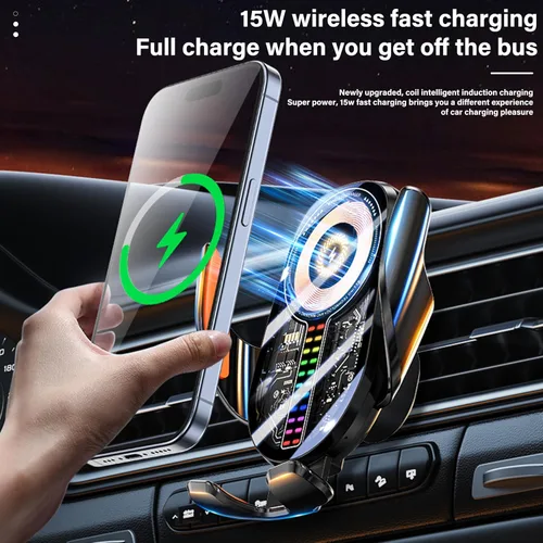 Miniatura 6 de Soporte inalámbrico para teléfono de automóvil de 15 W, sujeción de detección automática de 3 ejes, rotación de 360°, soporte de teléfono de carga