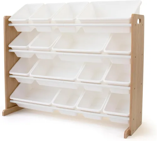 Humble Crew Organizador de almacenamiento de juguetes de gran tamaño con 16 contenedores extraíbles, natural/blanco, gran almacenamiento de juguetes