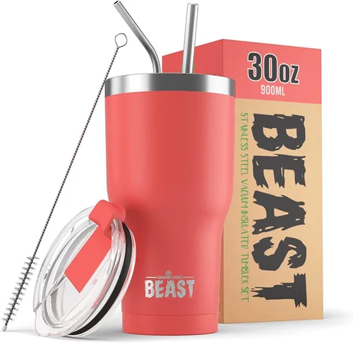 Miniatura 71 de Beast Vaso Térmico de 30 oz de Acero Inoxidable con Aislamiento al Vacío para Café y Hielo de Doble Pared Termo de Viaje (Rojo Arándano)