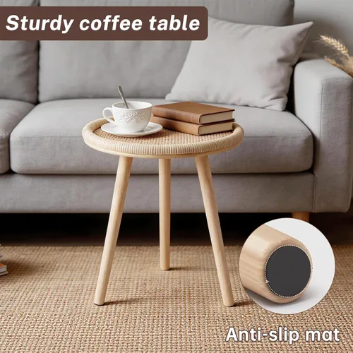 Miniatura 6 de Mesa auxiliar pequeña, mesa de centro redonda de ratán, mesas auxiliares circulares bohemias para sala de estar, mesa decorativa de mediados
