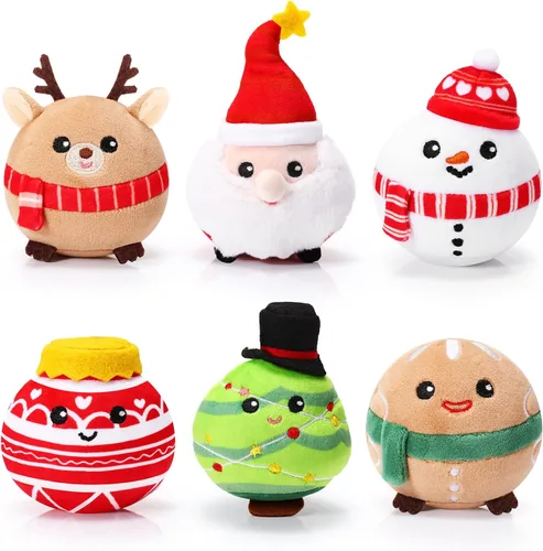 6 Piezas de Juguetes de Peluche de Navidad de 3.15 Pulgadas, Animales de Peluche de Papá Noel, Muñeco de Nieve, Alce, Pan de Jengibre, Adornos de
