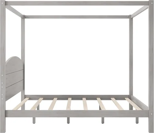 Miniatura 6 de Linique Cama de plataforma tamaño King con cabecera y patas de soporte, marco de cama King de madera con cuatro pósteres, no requiere somier, gris