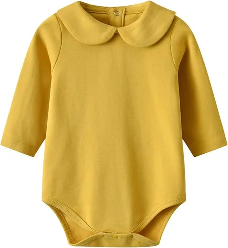 Miniatura 4 de Auro Mesa Enterizo unisex de algodón de manga larga para bebé recién nacido, cuello Peter Pan sólido, conjunto de overol