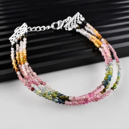 Miniatura 11 de Pulsera de piedras preciosas naturales, cuentas microfacetadas de 5 hebras, piedra energética, cristales curativos, chapado en plata, ajustable