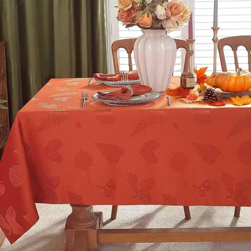 Miniatura 8 de SESTYBALE Mantel rectangular de Acción de Gracias, tela jacquard resistente y a prueba de derrames con hojas, diseño de hojas de albaricoque
