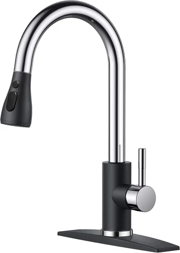 Miniatura 27 de FORIOUS Grifos de cocina con rociador desplegable, goma aceitada marrón, arco alto, mango único clásico, grifo de fregadero de acero inoxidable de 1