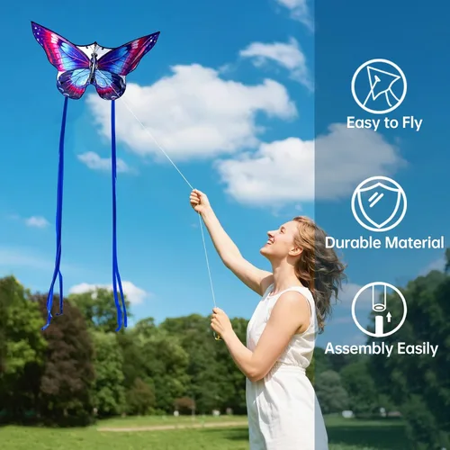 Miniatura 2 de Cometas de mariposa para niños y adultos, fácil de volar, cometa grande de una sola línea para niños y niñas, cometa de playa de 55 x 28 pulgadas