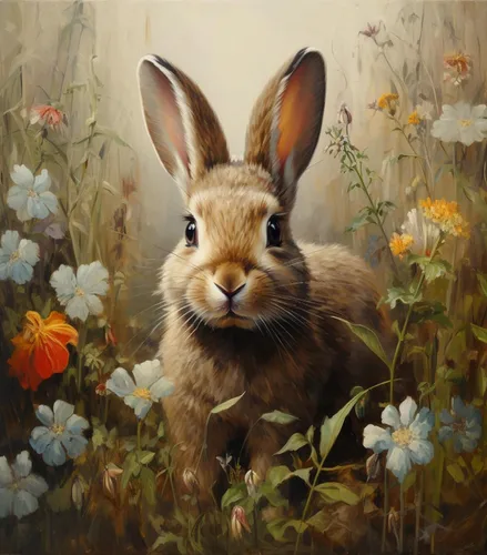 ZMHZMY Kit de pintura al óleo por números para adultos, principiantes, conejo y flores, pintura en lienzo por números, manualidades para decoración