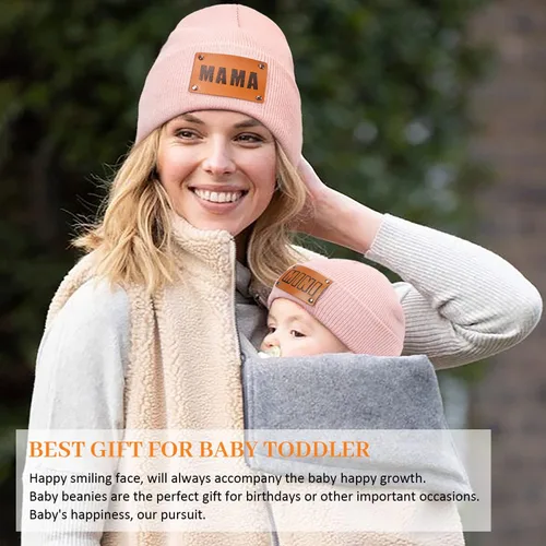 Miniatura 14 de Gorro para padres e hijos,Madre y bebé hija/hijo gorro de punto cálido de invierno,Gorro suave para niños