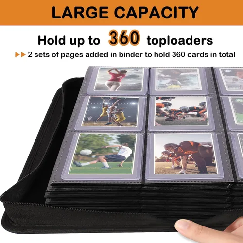 Miniatura 2 de Toploader - Carpeta con capacidad para 360 cargadores superiores de 9 bolsillos para almacenamiento de tarjetas, bolsillos de doble cara