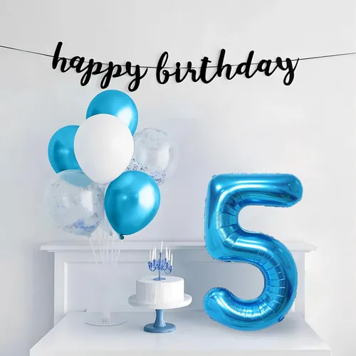 Miniatura 5 de Globo azul de 40 pulgadas con el número 5, globo de aluminio Mylar para cumpleaños, aniversarios, graduaciones, decoración de fiestas