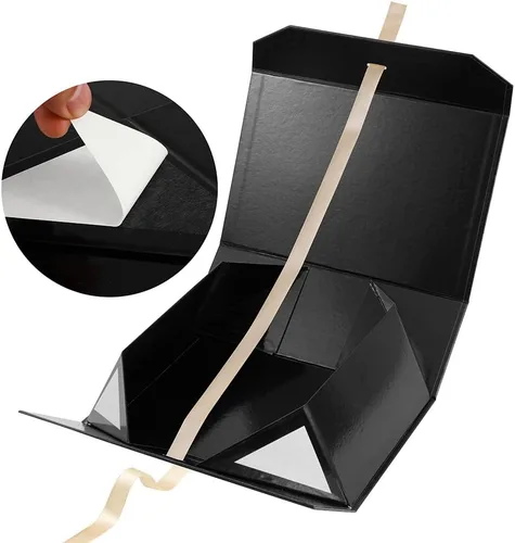 Miniatura 5 de GoooodGift Cajas de regalo negras con tapa, 12 x 8 x 4.5 pulgadas, cajas de regalo grandes de cumpleaños, cajas plegables rectangulares para Negro