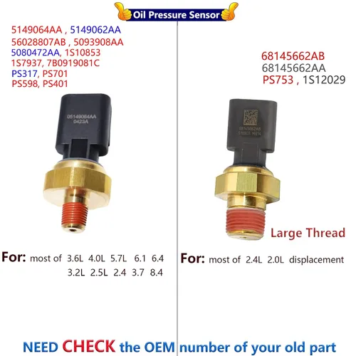 Miniatura 4 de 5149062AA Sensor de presión de aceite para Dodge, Jeep, Chrysler, Ram, Cherokee, Unidad de envío de aceite, Interruptor emisor del sensor de presión