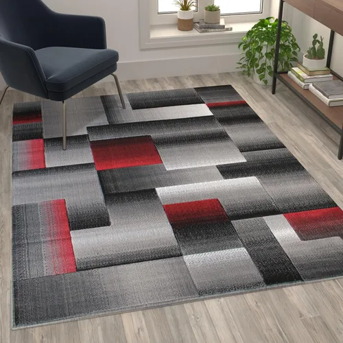 Miniatura 11 de Flash Furniture Elio Collection - Alfombra de área con patrón de bloques de color, alfombra de olefina azul de pelo alto, alfombra de área de 2 x 3