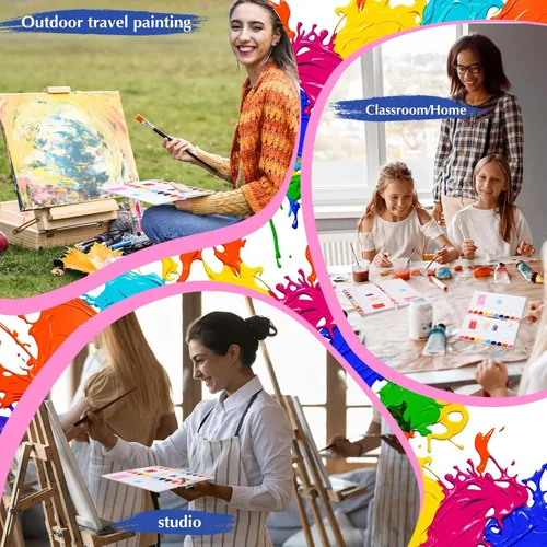 Miniatura 6 de Kosiz 12 piezas de paleta de pintura de acuarela plegable a granel bandeja de pintura con 20 pozos, 5 áreas de mezcla, paleta de pintura de acuarela