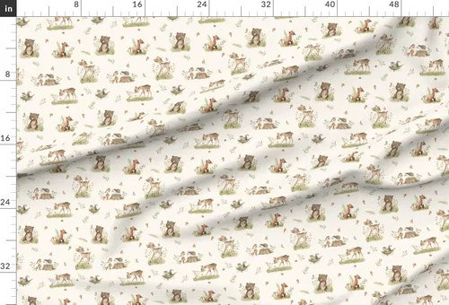 Miniatura 2 de Spoonflower Tela - Woodland Baby Forest Animales Ciervos Oso Fox Neutral Vintage Primavera Impreso en Tela de Gasa Cuarto Grasa - Costura Ropa