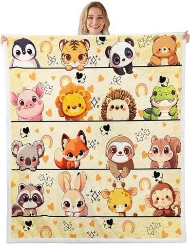 Miniatura 20 de Manta de franela de animales de dibujos animados para todas las estaciones, manta de cama azul con estampado de amor Kawaii para decoración