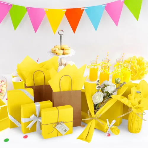Miniatura 6 de CHRORINE 60 hojas de papel de seda amarillo - Papel de seda de Acción de Gracias para envolver regalos artísticos a granel para manualidades DIY
