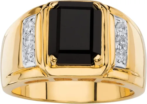 Palm Beach Jewelry Anillo de zafiro azul de corte esmeralda, chapado en oro de 18 quilates para hombre, color granate rojo o ónix negro, Metal,