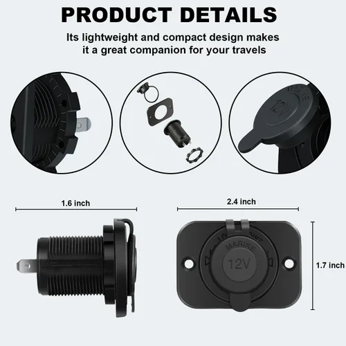 Miniatura 4 de Riseuvo 1 Paquete Enchufe para Encendedor de Cigarrillos, Toma de Corriente Impermeable para Automóvil, Marina, Motocicleta, ATV, RV - Adaptador
