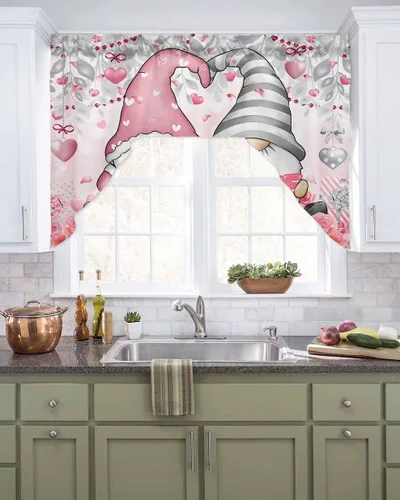 Miniatura 23 de Cortinas de Gnomos de San Valentín con Cenefa para Cocina, Cortinas con Bolsillo para Barra para Dormitorio, Sala de Estar, Baño, Cafetería, Negro