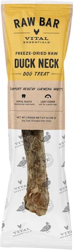 Vital Essentials Golosina para perros liofilizada con cuello de pato crudo y masticable natural, 1 paquete | Golosina para perros de un solo