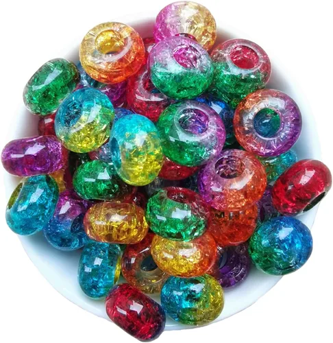 Miniatura 9 de Xeahung 100 cuentas de cristal acrílico, cuentas redondas agrietadas para hacer joyas, pulseras, cuentas espaciadoras de agujeros grandes