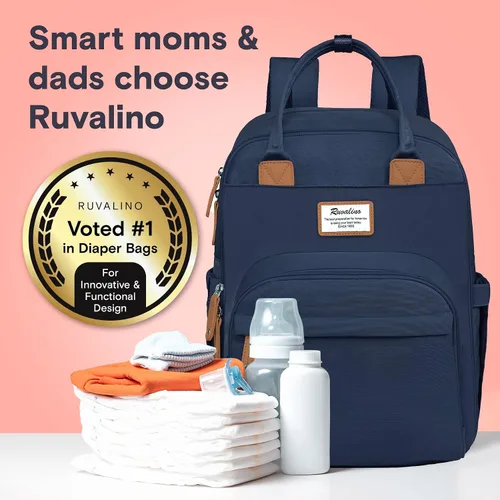 Miniatura 6 de RUVALINO Mochila para Pañales, Paquete de Viaje Multifunción Bolsas de Cambio para Maternidad y Bebé, Gran Capacidad, Impermeable, Azul Pavo Real