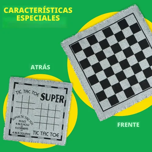 Miniatura 5 de Damas gigantes vintage 3 en 1, tres en raya, con tapete reversible, 24 fichas, juego de mesa familiar, juego de césped, recuerdo de fiesta